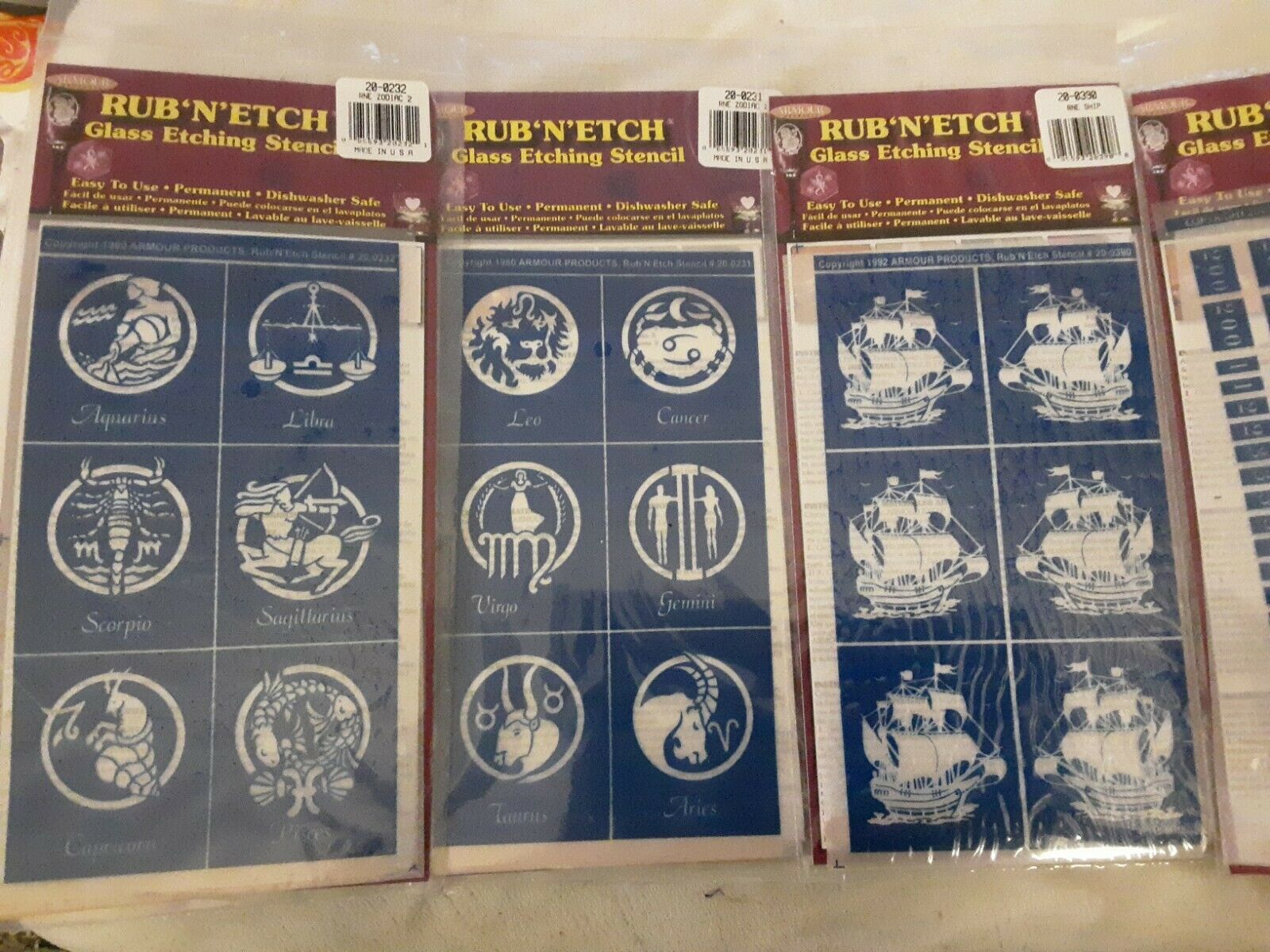 Rub'n'etch Stencils, 4 Unopened Packs