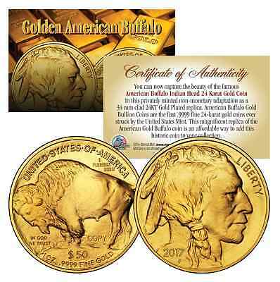 2021 24k Gold Plated $50 American Gold Buffalo Indian Head Tribute Coin *new*