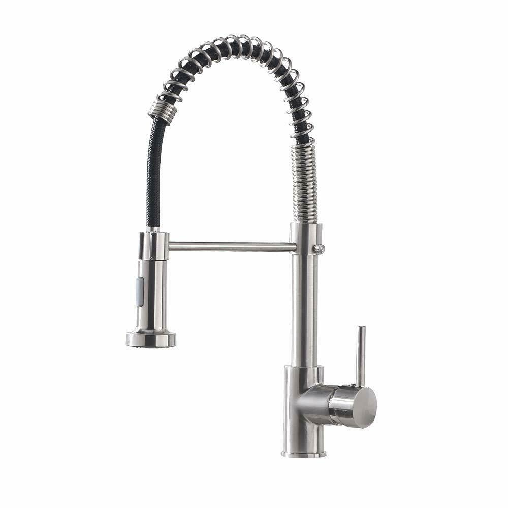 Kitchen Faucet Sink Pull Down Sprayer Single Lever Spring Brushed Nickel Swivel