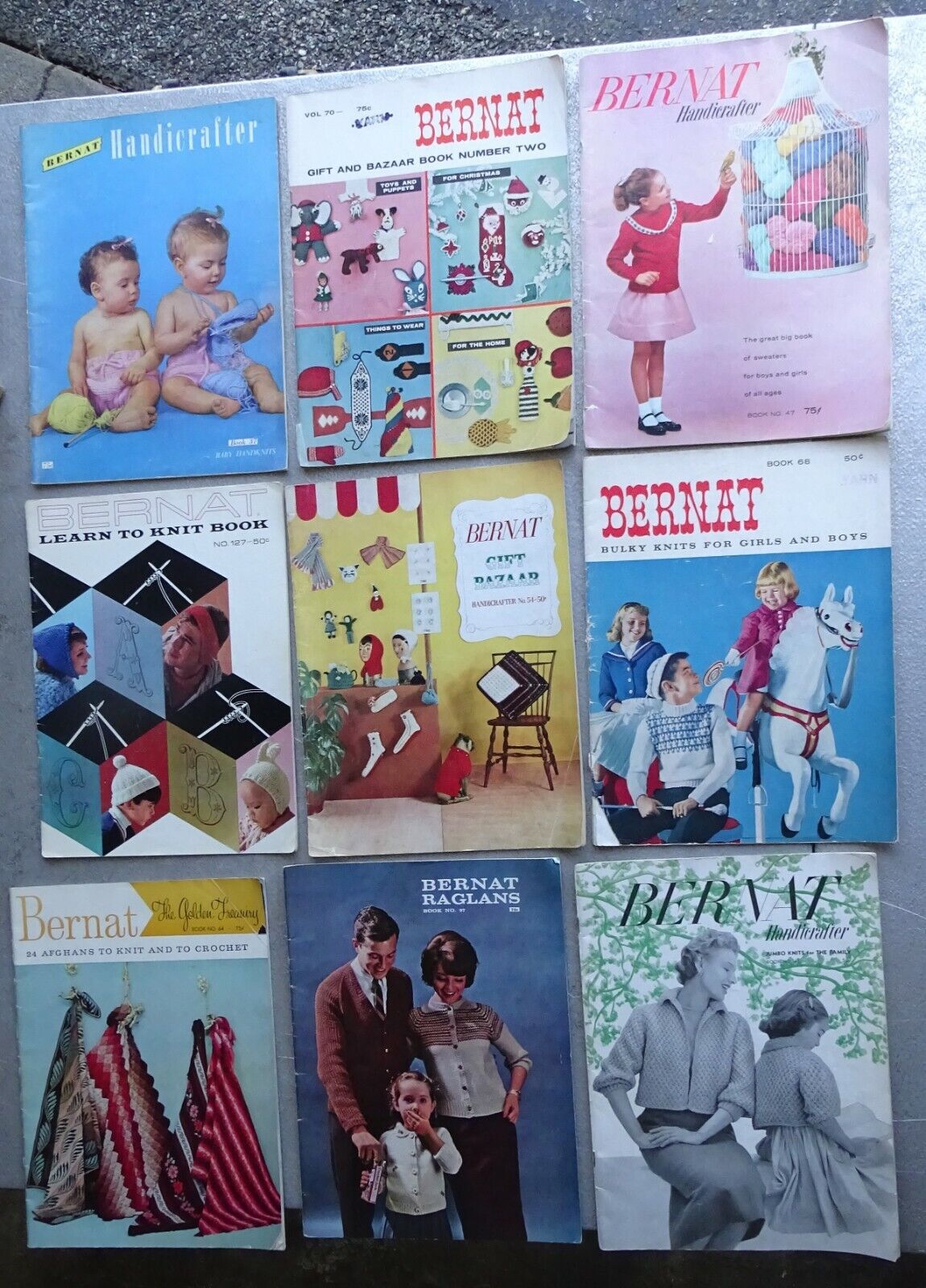 9 Emile Bernat Knitting Handicrafter Books/catalogs Circa 1950's (knit/crochet)