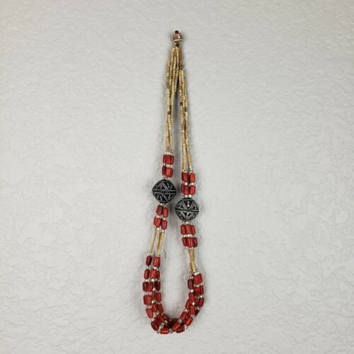 Vintage African Necklace Beads Red Multiband