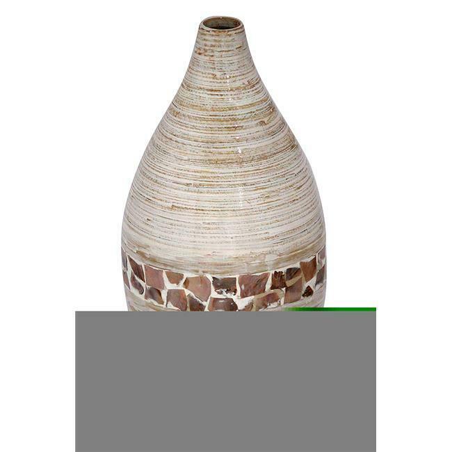 W33956-pdwh Shiloh 20 In. Spun Bamboo Vase - Distressed White With Coconut Shel