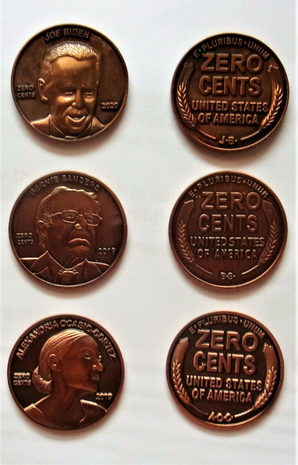 Joe Biden, Bernie Sanders Alexandria Ocasio Cortez Aoc Zero Cents Coin U.s. Gold
