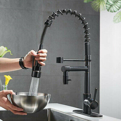 Spring Kitchen Sink Faucet Pull Down Sprayer With Cover Plate Matte Black Colors