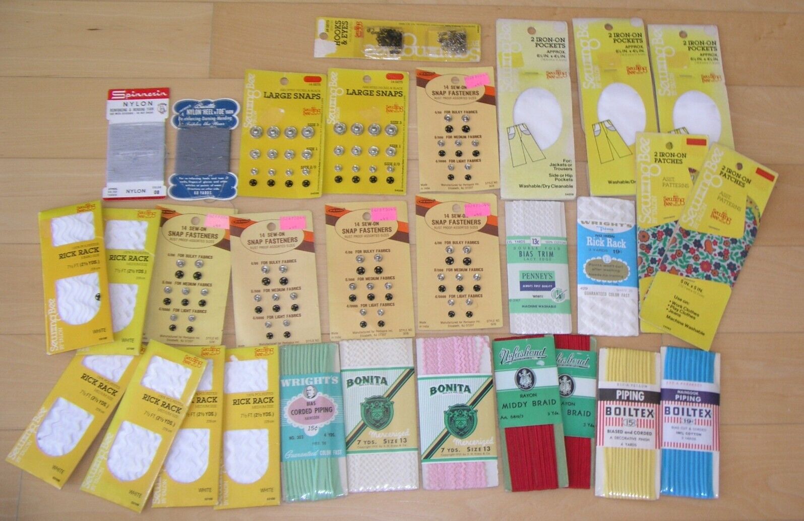 Vintage Lot Sewing Notions: Iron-on Patches, Rik-rak, Piping, Trim, Braid, Snaps
